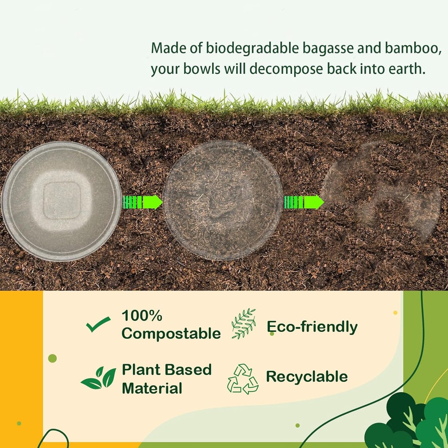 Homestockplus 32 Oz Deep Paper Bowls Disposable Bowl - Disposable Heavy Duty Compostable Bowls, Eco-friendly Sugarcane Bagasse Biodegradable Bowl for Soup, Salad, Dessert, Ice Cream [50 Pack]