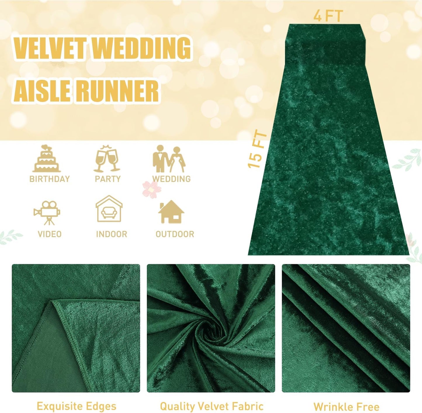 Wedding Decorations Aisle Runner for Wedding Ceremony Emerald Green Aisle Runners 4FTx15FT Bridal Runway Rustic Carpet Runner for Party Wedding Runner Aisle Outdoor for Beach Birthday Reception Decor