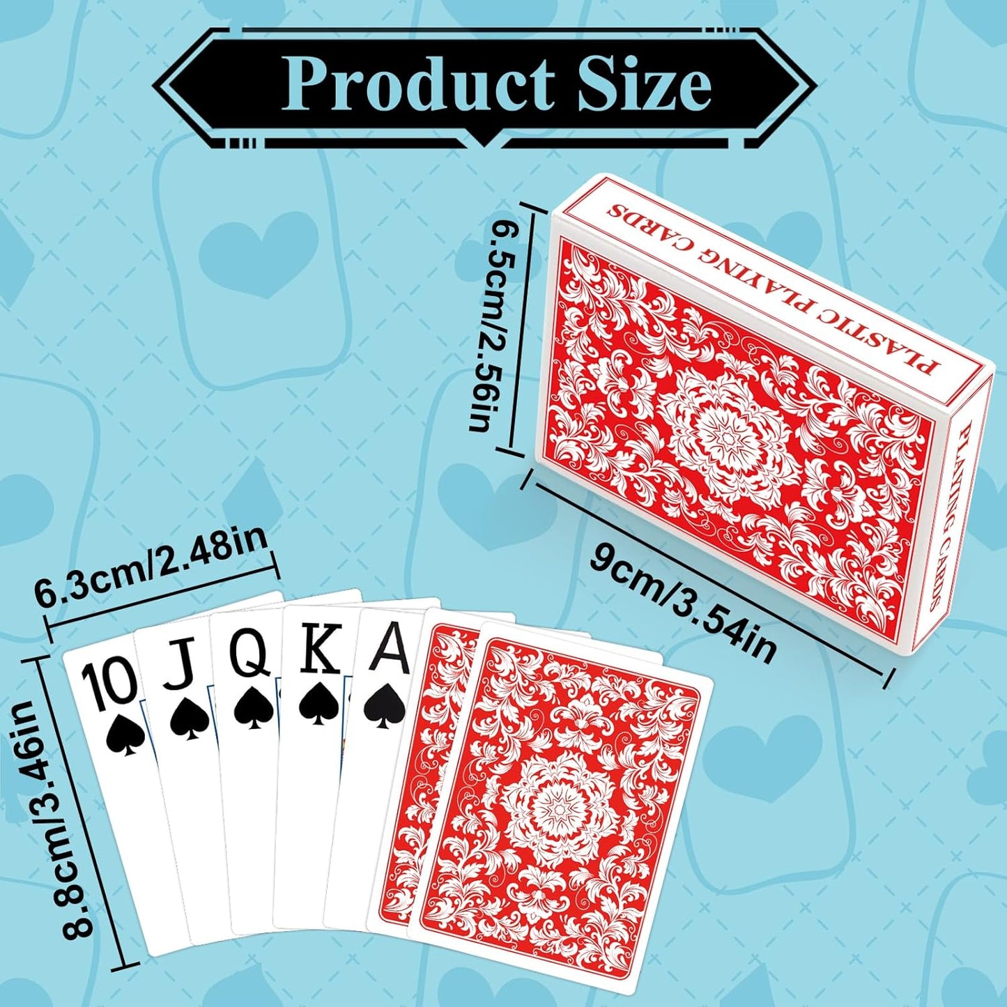 Plastic Playing Cards Waterproof Cards Poker Card 2 Pack Playing Card Large Print for Adults Seniors, Deck of Card Set Poker Cards for Beach Trip Pool Party Games (Red)