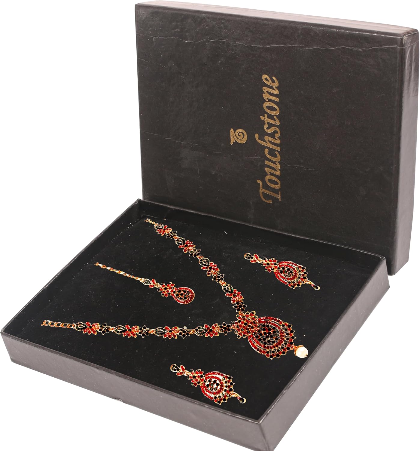 Touchstone Indian jewelry sets for women maang tikka wedding guest gold necklace bollywood jewellery set pageant elegant prom bride accessories western crystal chunky rhinestone necklaces