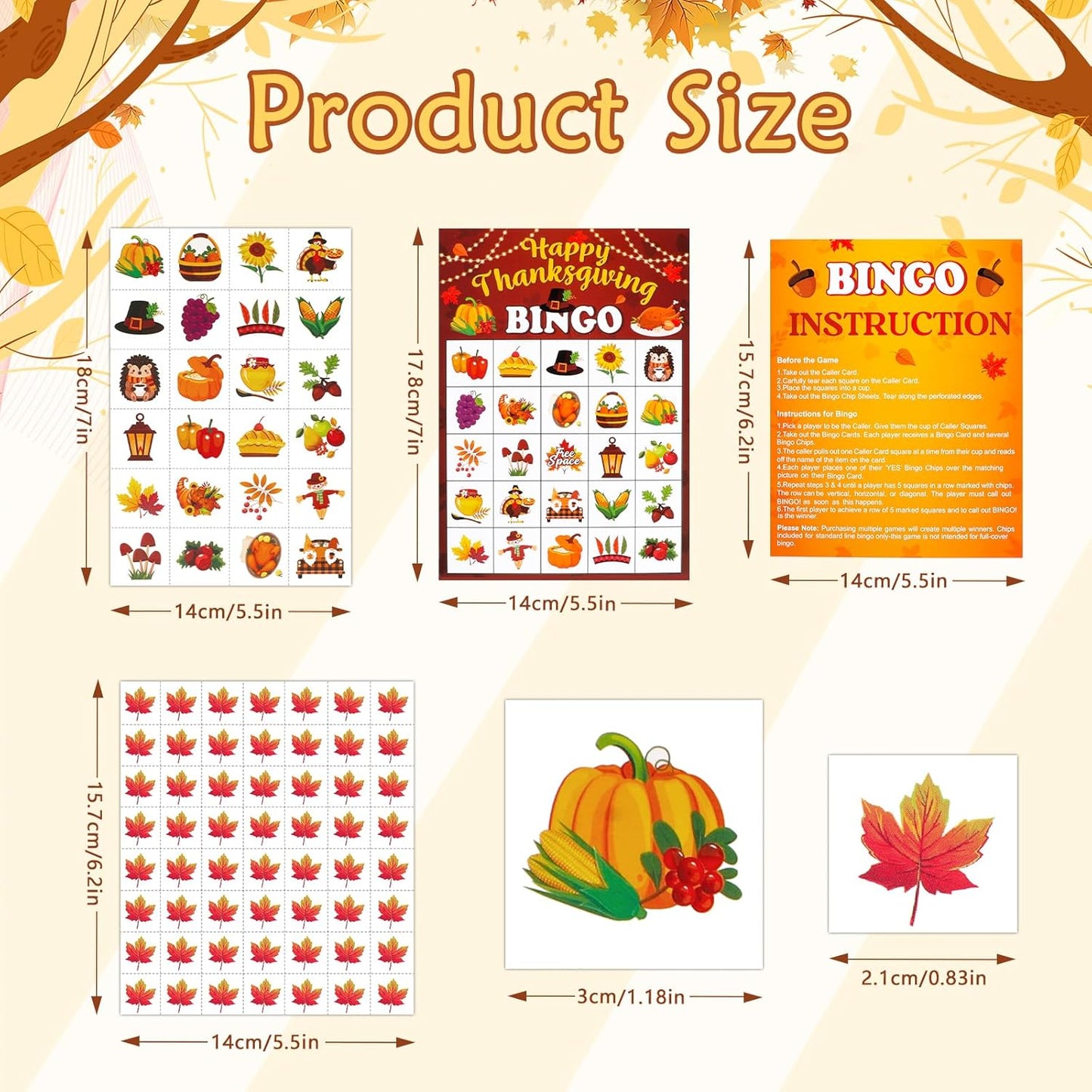 Konsait 36 PCS Thanksgiving Bingo Game Cards for 24 Players, Turkey Bingo Thanksgiving Games for Family Classroom School Activity Party Favor