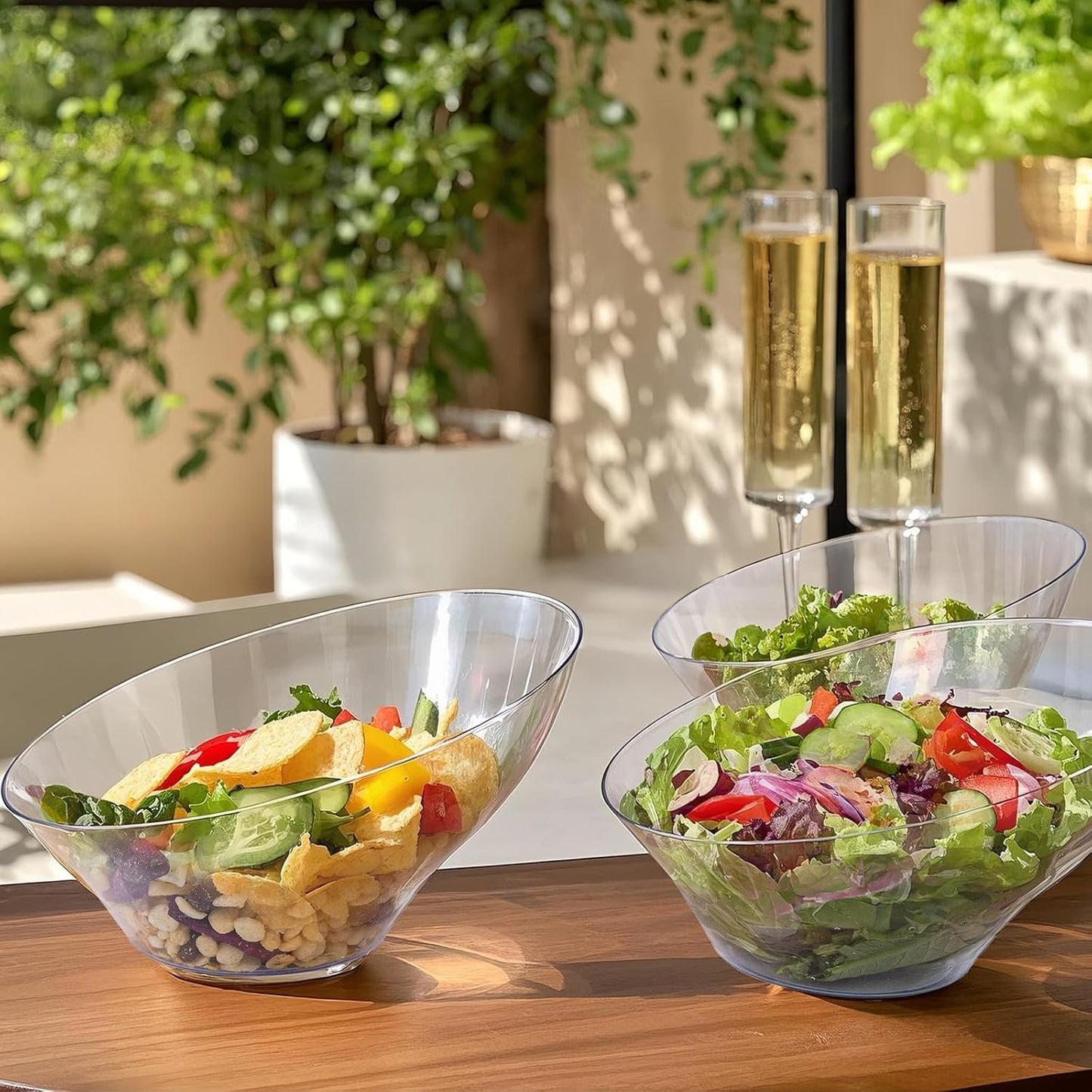 bUCLA 12 Pack Clear Plastic Serving Bowls - 20 OZ Angled Serving Bowls Disposable for Chip,Candy,Salad & Fruit - Ideal for Party & Wedding