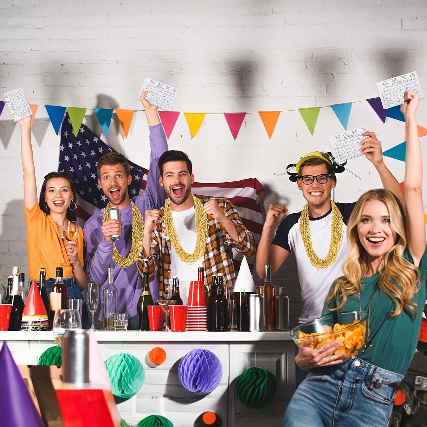 220 PCS Gold Bead Necklace, 33 Inch Mardi Gras Christmas Beads, Bulk Metallic Party Beads for Mardi Gras Parade, St Patricks Day, Wedding, Birthday, Pirate Party, Carnival Party Favors