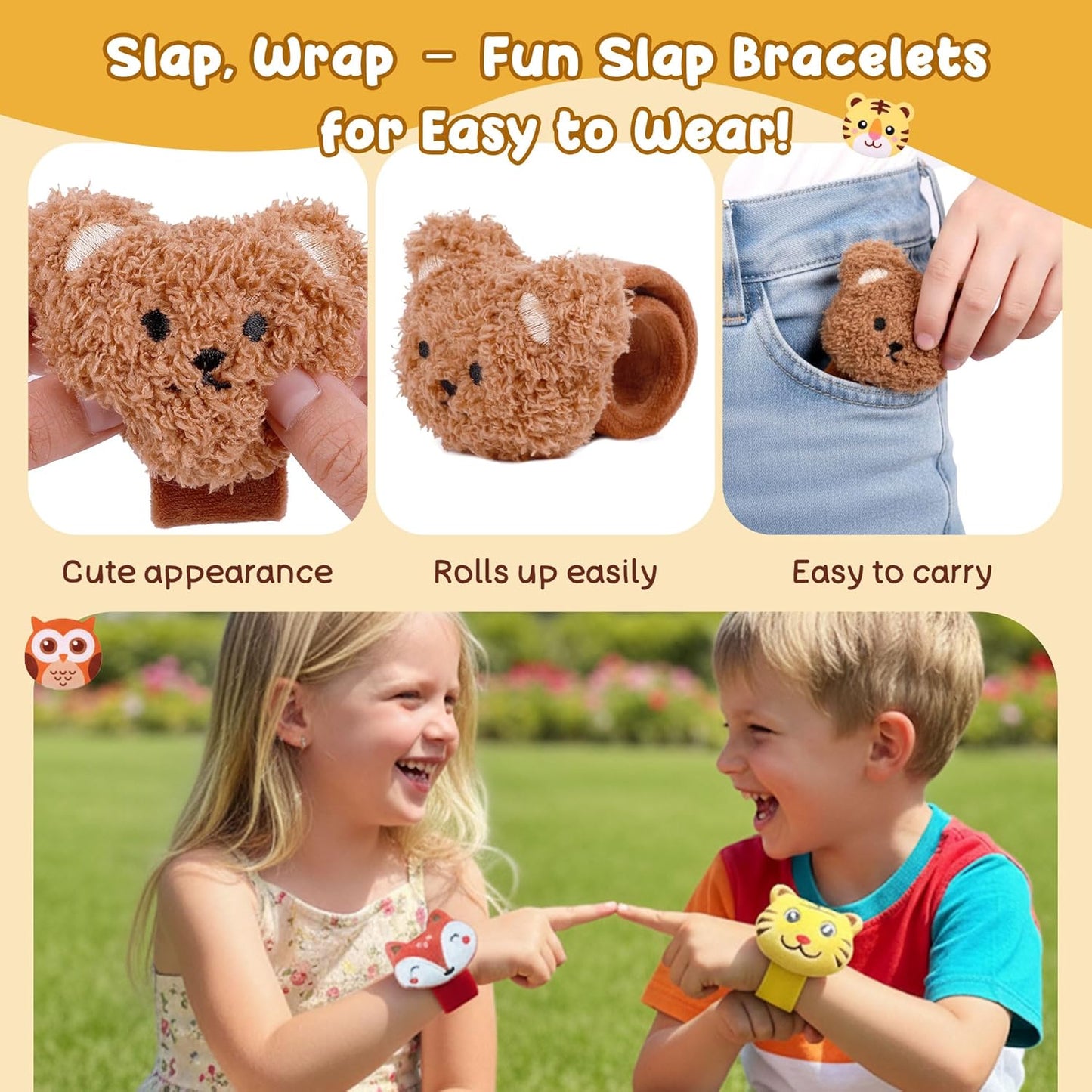 Stuffed Animal Snap Bracelets for Kids–12PCS Plush Slap Bands Party Favors,Cute Zoo Animal Bracelets for Birthday Gifts,Classroom Prizes,Stocking Stuffer For Kids,Christmas Gifts for Boys/Girls