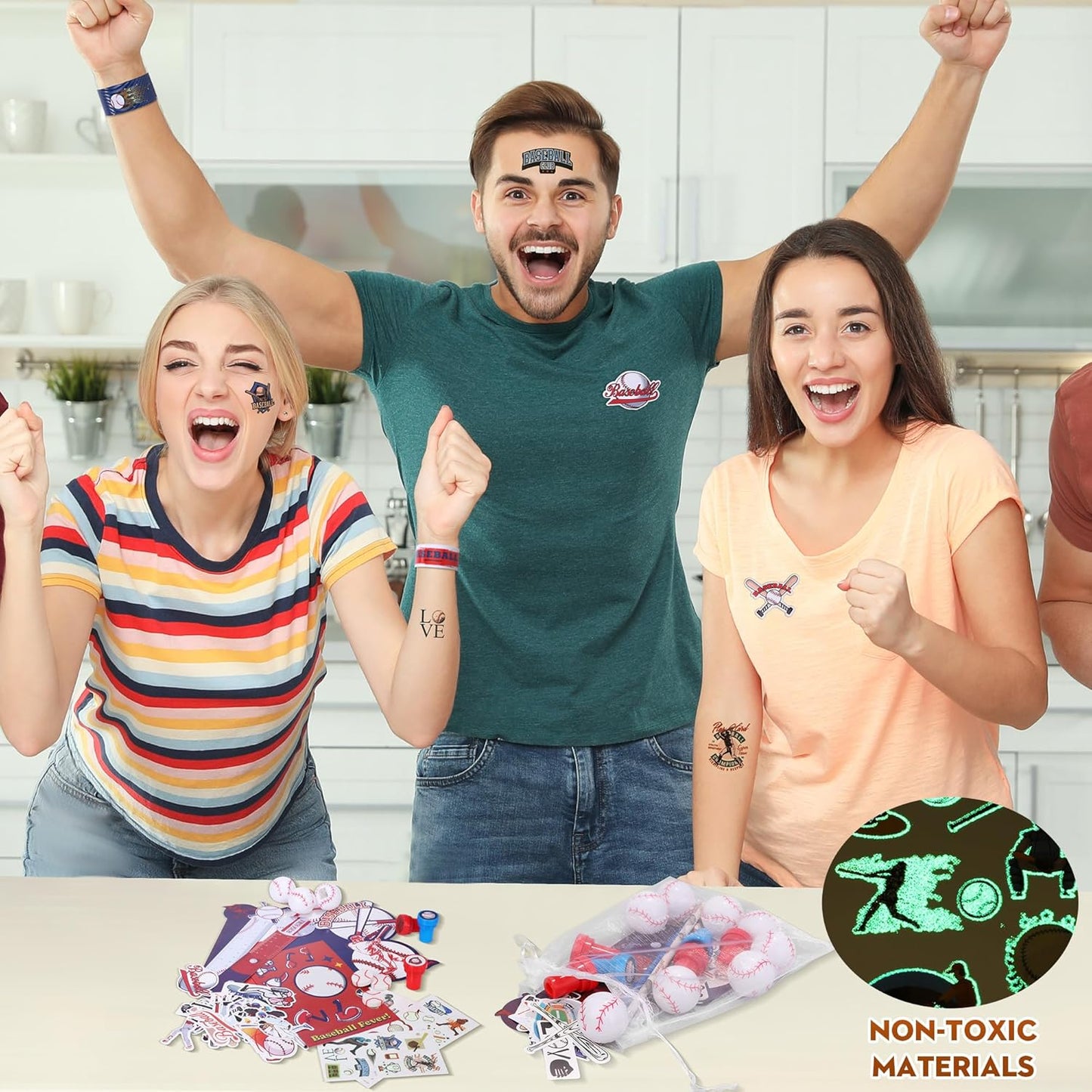 Aneco 340 Piece Baseball Party Favor Set Baseball Goodie Bag Stuffers Mini Card Pencil Sharpener Eraser Stamp Slap Bracelet Sticker School Stationery Bulk for Sport Party Team Game Prize Birthday Gift