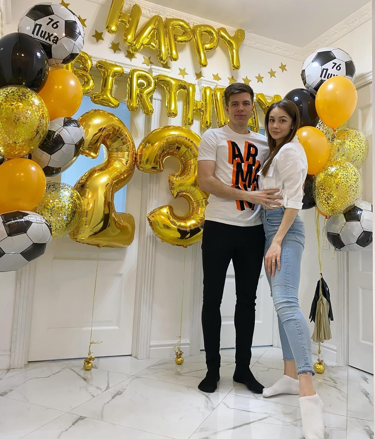 Gold Happy Birthday Balloon Banner, 16 Inch Foil Mylar Happy Birthday Balloons Letters, Reusable Gold Happy Birthday Sign, Golden Birthday Decorations for Women, Men, Boys and Girls