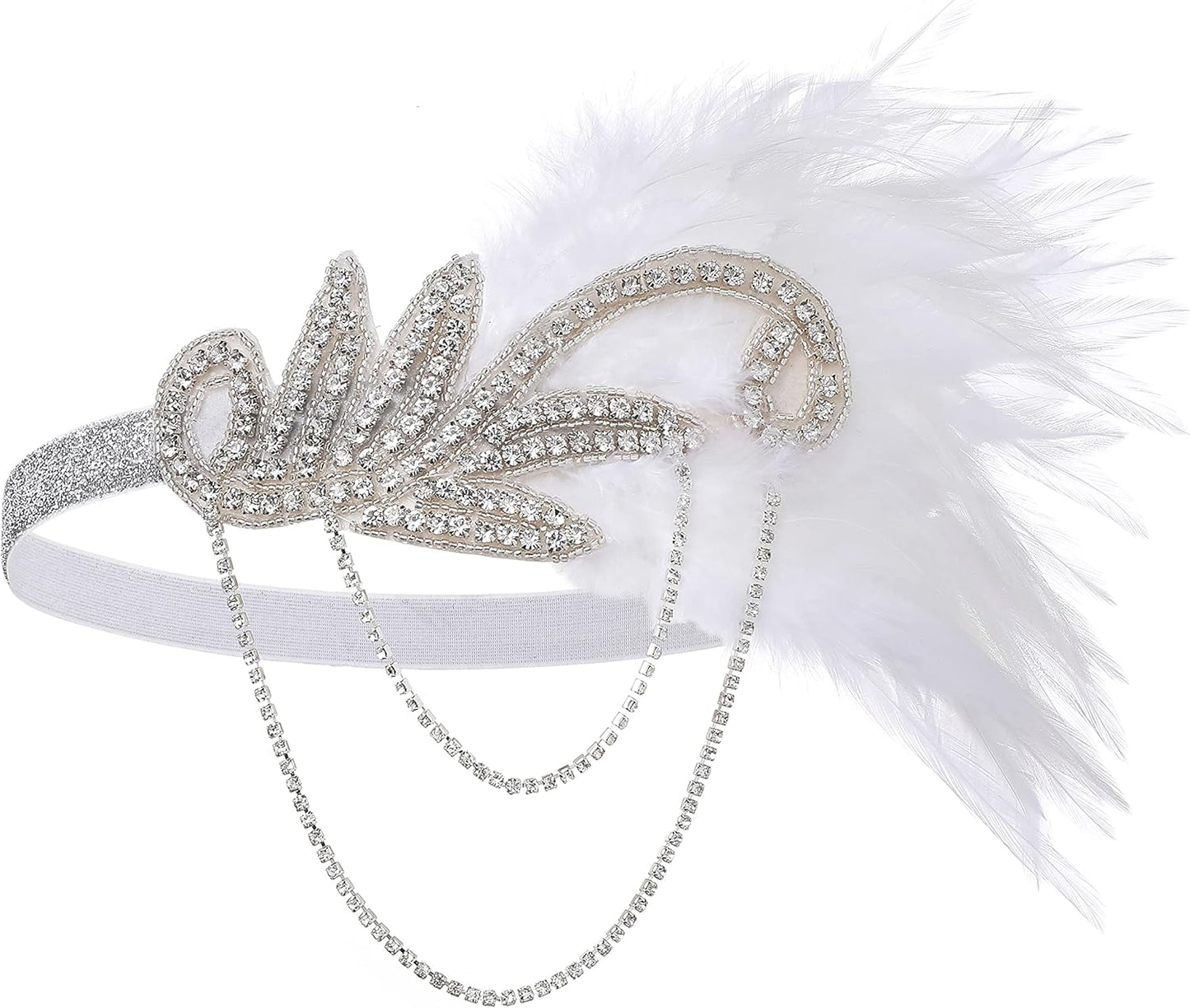 BABEYOND 1920s Flapper Headband Roaring 20s Great Gatsby Feather Headpiece
