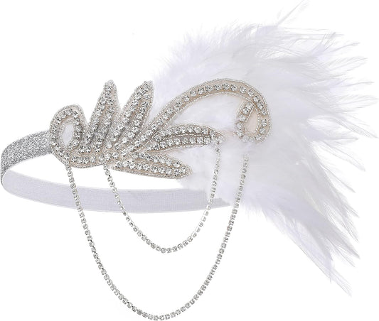 BABEYOND 1920s Flapper Headband Roaring 20s Great Gatsby Feather Headpiece