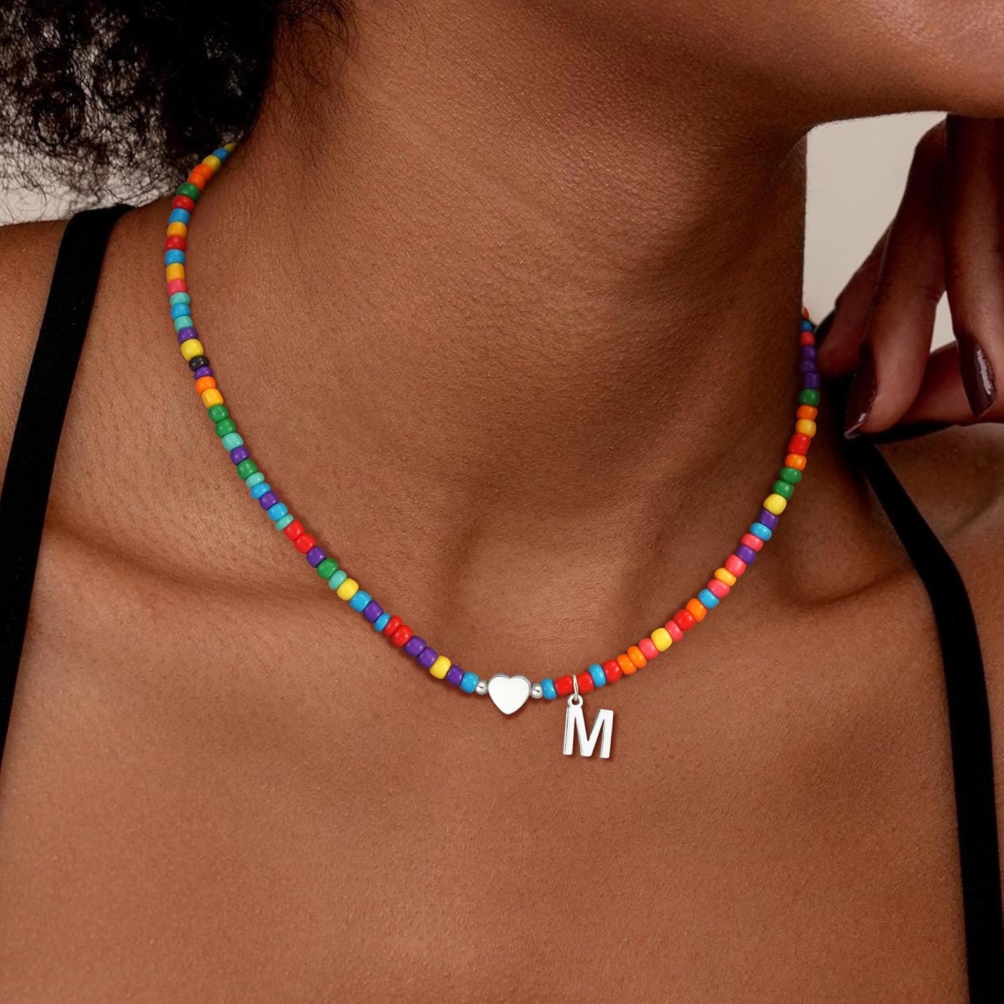 Christmas Gifts for Grandkids Teens Girls - Colorful Beaded Initial Necklace Teen Girl Gifts Trendy Stuff Dainty Letter Choker Necklace Stocking Stuffers for Teen Girls Women Jewelry
