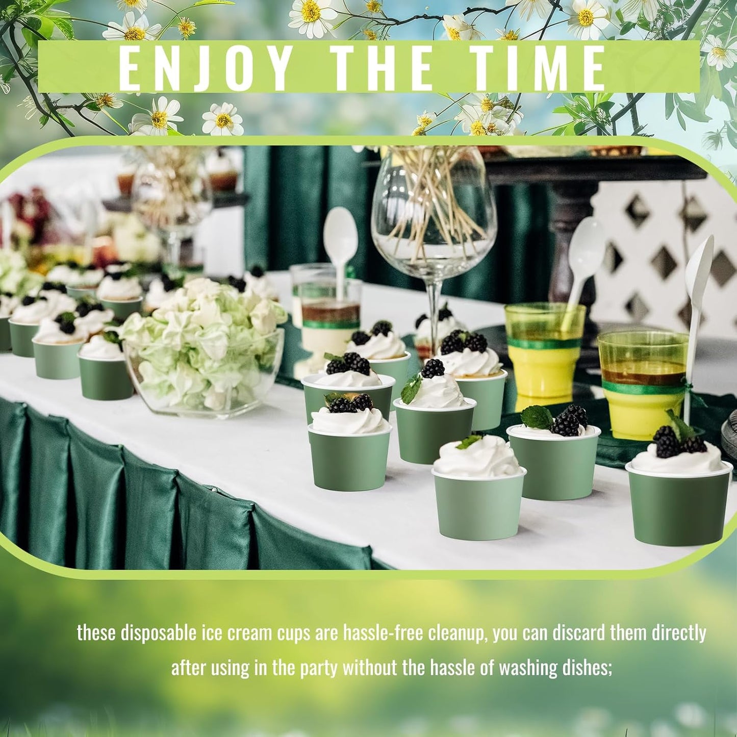 Paper Ice Cream Cups 9oz Colored Disposable Dessert Bowls for Hot or Cold Food Party Cups for Birthday Baby Shower Easter Party Supplies(Sage Green,60 Pcs)