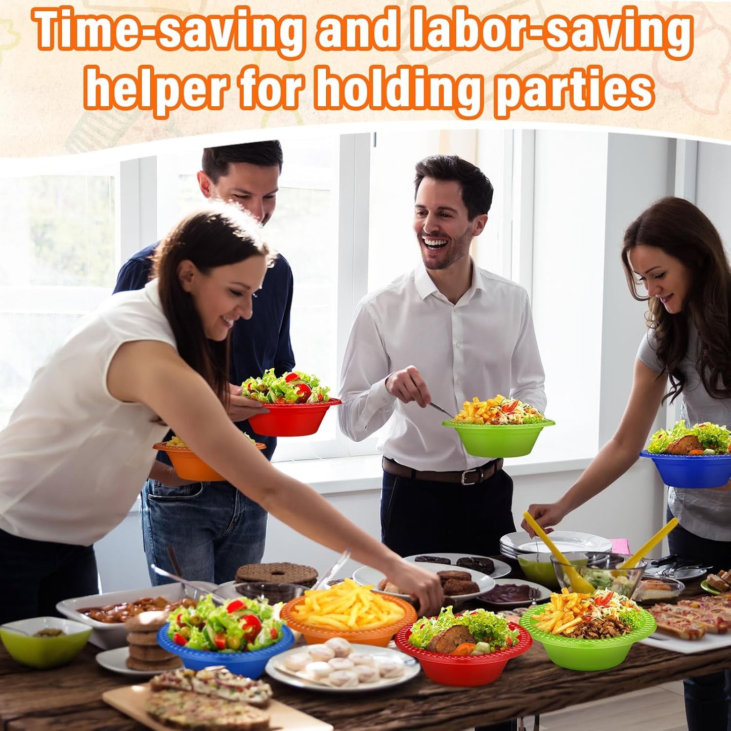 Lallisa 100 Pcs 12oz Colorful Disposable Plastic Bowls Dessert Cups Ice Cream Snack Salad Soup Food Serving Bowls for Autumn Thanksgiving Christmas Party Favor Picnic