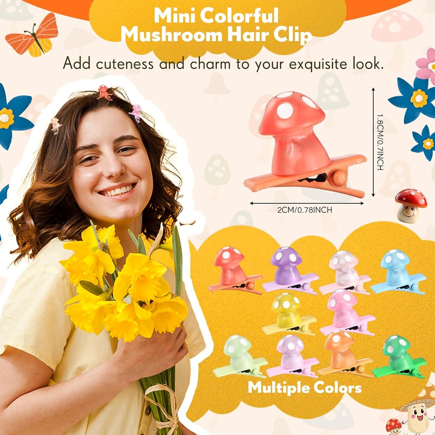 30 Pcs Mini Glow Hair Clips Girls Rave Hair Clips for Women Christmas Music Festival Holiday Party Supplies (Classic Mushroom)