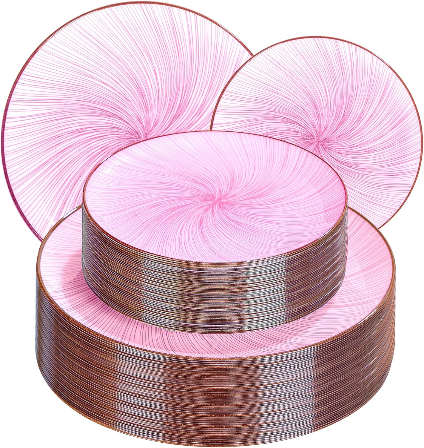 LIYH 60 Pcs Pink Plastic Combo Plates Set - Heavy Duty Pink Scalloped Plastic Disposable Plates for Party - 10.25" Dinner & 7.5" Dessert Plate 30 Guests