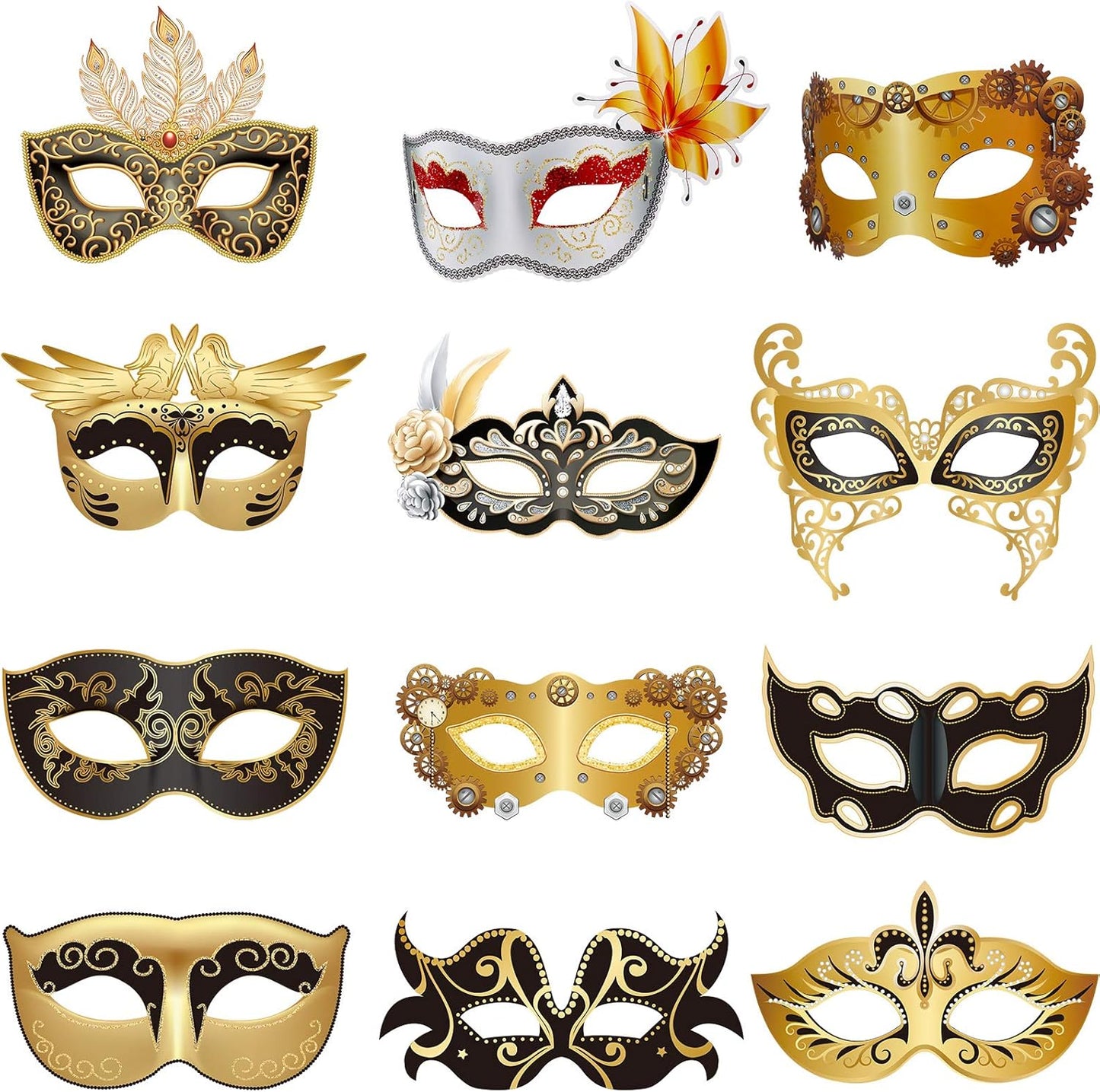 Sumind 12 Pieces Mardi Gras Mask Bulk Venetian Carnival Mask Retro Punk Masquerade Party Decoration for Mardi Gras Fancy Costume Halloween Party Supplies