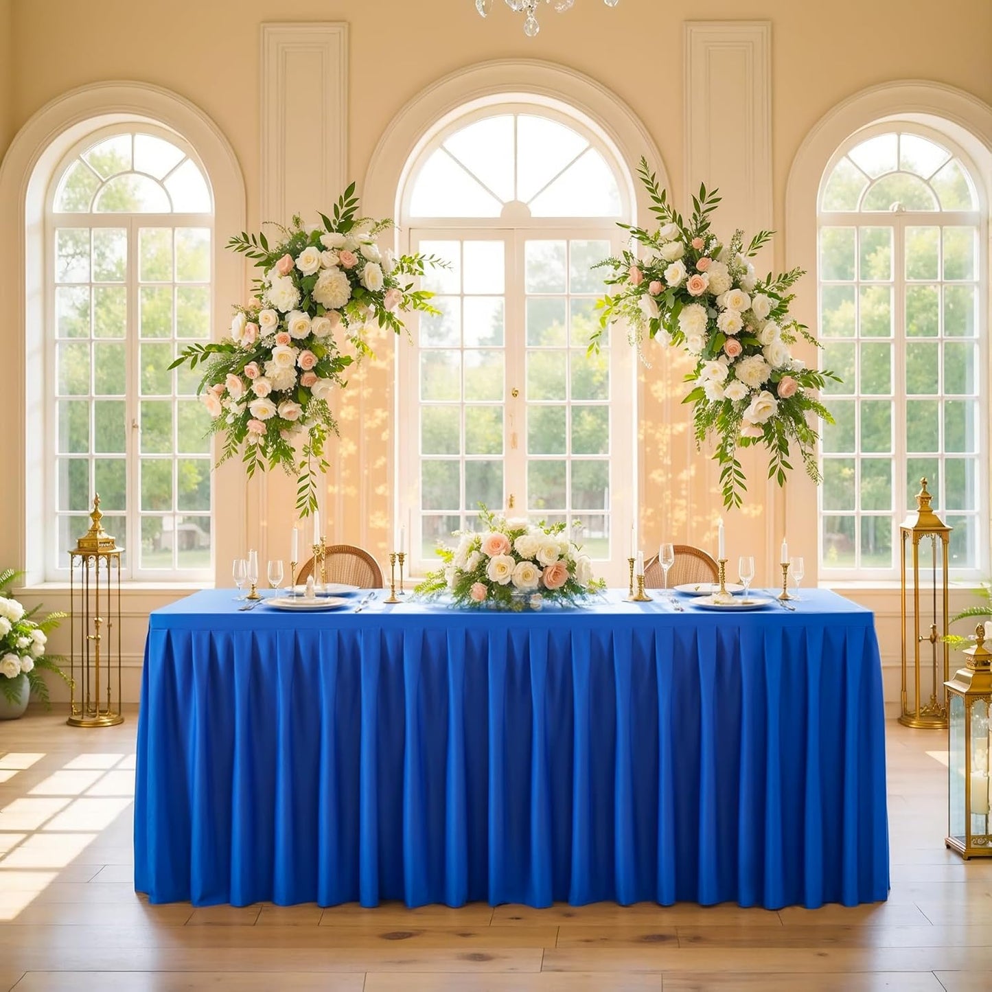 4 Pack Royal Blue Rectangle Tablecloth 8 FT Stretch Spandex Fitted Table Cloth for 8 Foot Rectangle Tables Banquet Tablecloths Wrinkle Free Table Cover Skirt Ruffle Tablecloth for Party Wedding