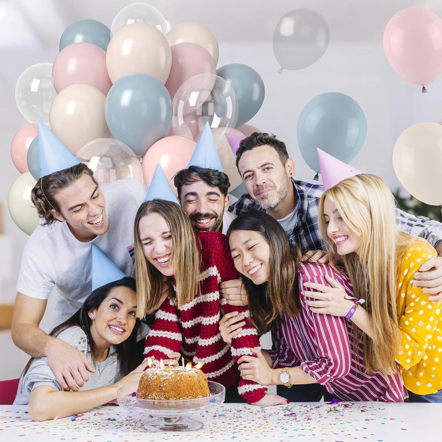 Dusty Pink Blue Balloons, 50PCS 12Inch Gender Reveal Balloon Set with Mist Blue Pink Sand White Transparent balloon for Boy or Girl Gender Reveal Baby Shower Wedding Party Decoration