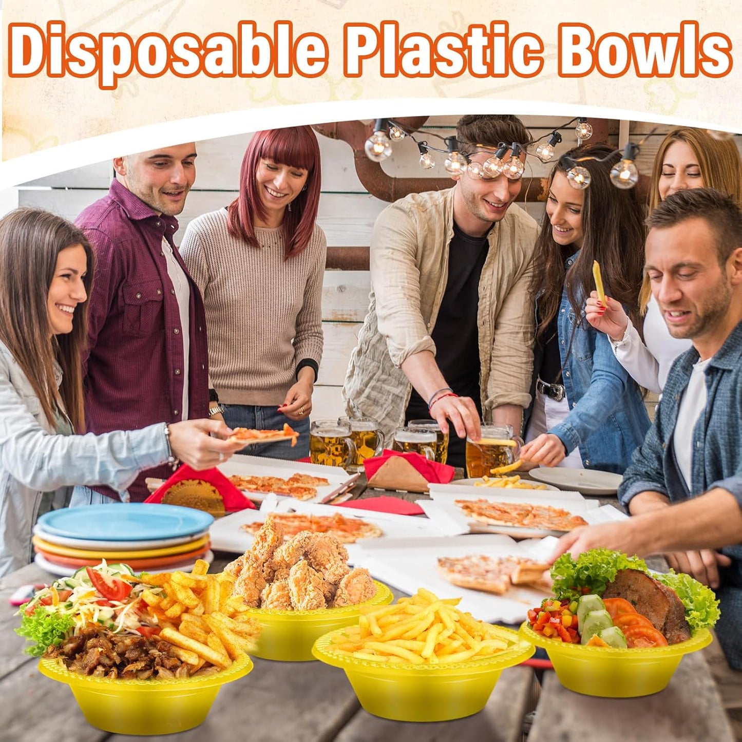 Lallisa 100 Pcs 12oz Yellow Disposable Plastic Bowls Dessert Cups Ice Cream Snack Salad Soup Food Serving Bowls for Party Favor Picnic