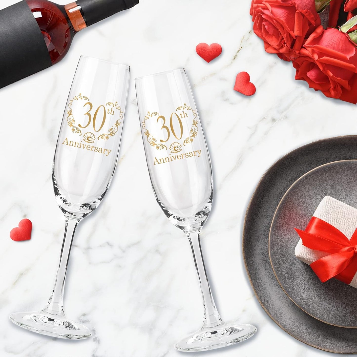 30th Anniversary Champagne Flutes, 30th Wedding Anniversary Couple Gifts, Wedding Anniversary Champagne Flutes Glasses Set of 2, Couples gifts, Anniversary 30th Gifts for Parents