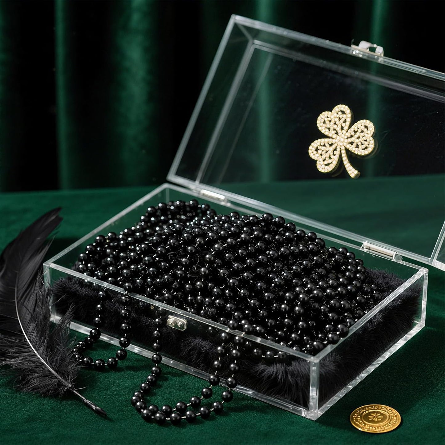 220 PCS Black Bead Necklace, 33 Inch Mardi Gras Christmas Beads, Bulk Metallic Party Beads for Mardi Gras Parade, St Patricks Day, Wedding, Birthday, Pirate Party, Carnival Party Favors