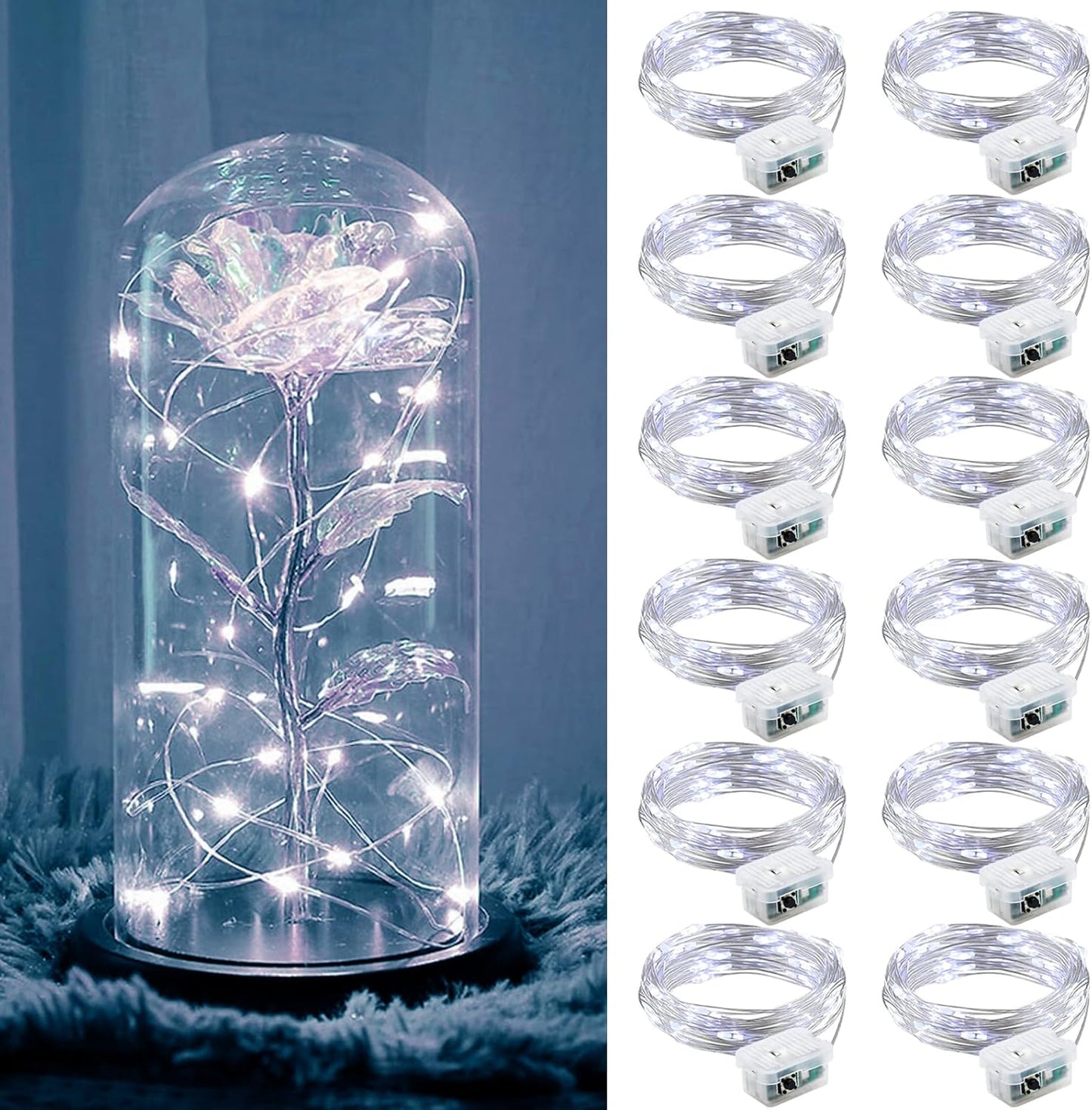 ZGWJ 12 Pack Fairy Lights Battery Operated, 7ft 20 Mini LED Fairy String Lights Silver Wire 3 Modes for DIY, Parties, Wedding, Bedroom, Halloween Christmas Decoration Silver White