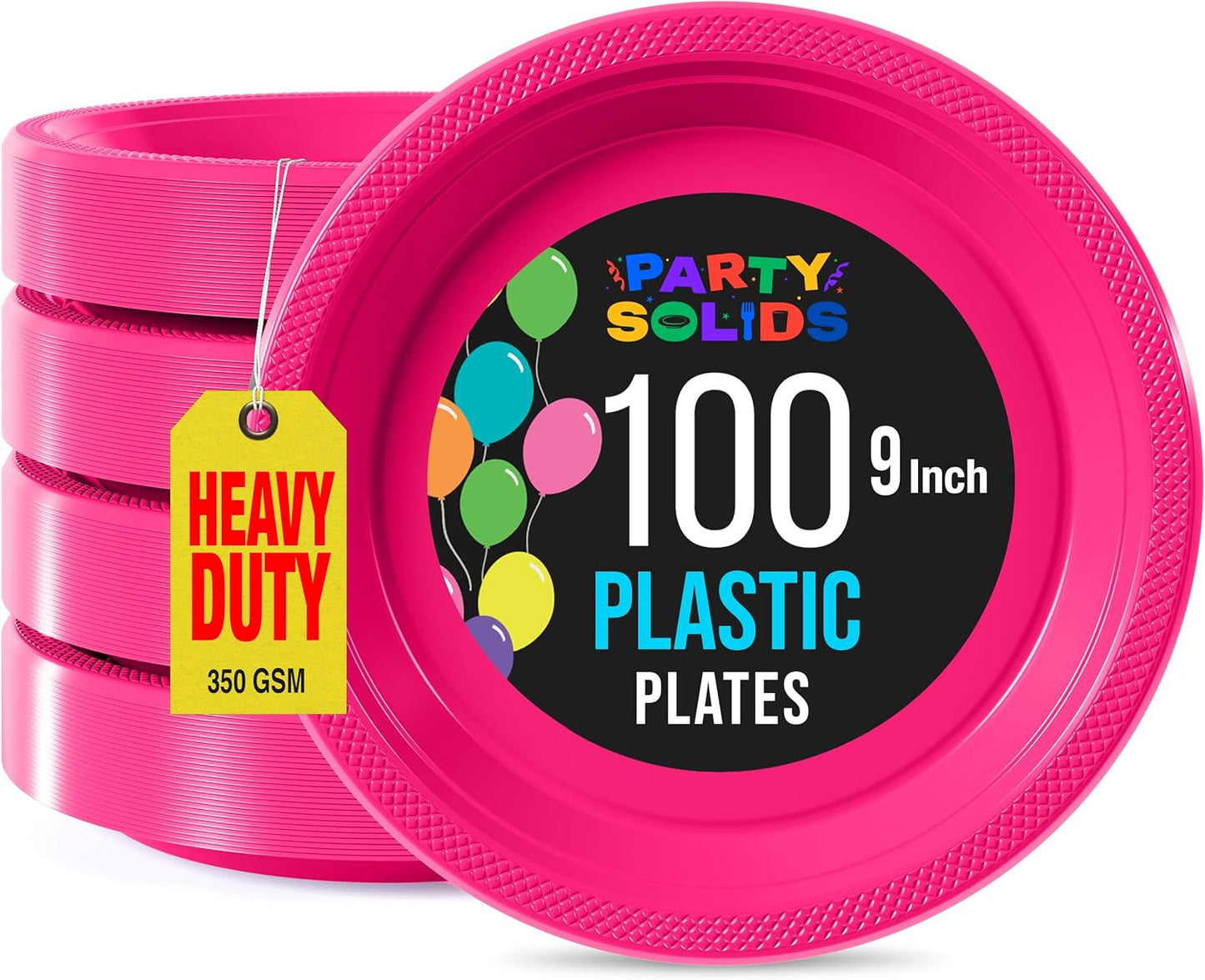 Exquisite Party Solids Cerise Plastic Plates For Party 9" Cerise Disposable Plates Heavy Duty 100 Pcs Plastic Dinnerware Sets Heavy Duty 350 GSM Disposable Dinnerware Set