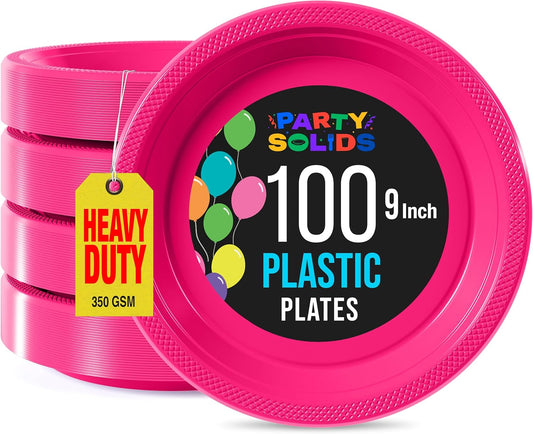 Exquisite Party Solids Cerise Plastic Plates For Party 9" Cerise Disposable Plates Heavy Duty 100 Pcs Plastic Dinnerware Sets Heavy Duty 350 GSM Disposable Dinnerware Set