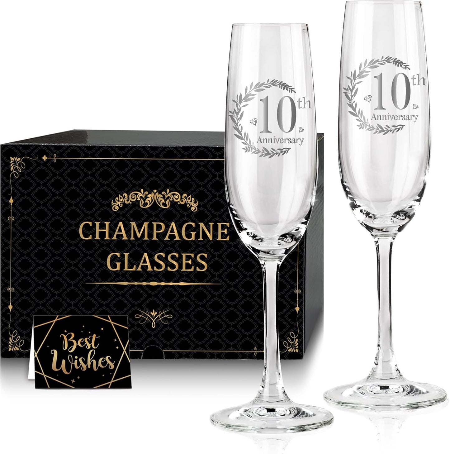 10th Anniversary Champagne Flutes, Wedding Gifts Anniversary for Couple, 10th Wedding Anniversary Champagne Flutes Glasses Set of 2, Couple gifts, 10th Anniversary for Couples Gift
