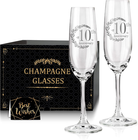 10th Anniversary Champagne Flutes, Wedding Gifts Anniversary for Couple, 10th Wedding Anniversary Champagne Flutes Glasses Set of 2, Couple gifts, 10th Anniversary for Couples Gift