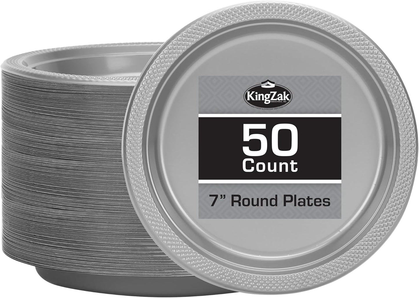 Hanna K. Signature Silver Solid Color Premium Heavy Weight Plastic Appetizer Plate (7") 50 Count - Elegant & Durable, Perfect for Parties, Weddings & Everyday Use