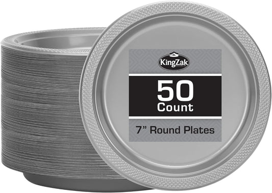 Hanna K. Signature Silver Solid Color Premium Heavy Weight Plastic Appetizer Plate (7") 50 Count - Elegant & Durable, Perfect for Parties, Weddings & Everyday Use