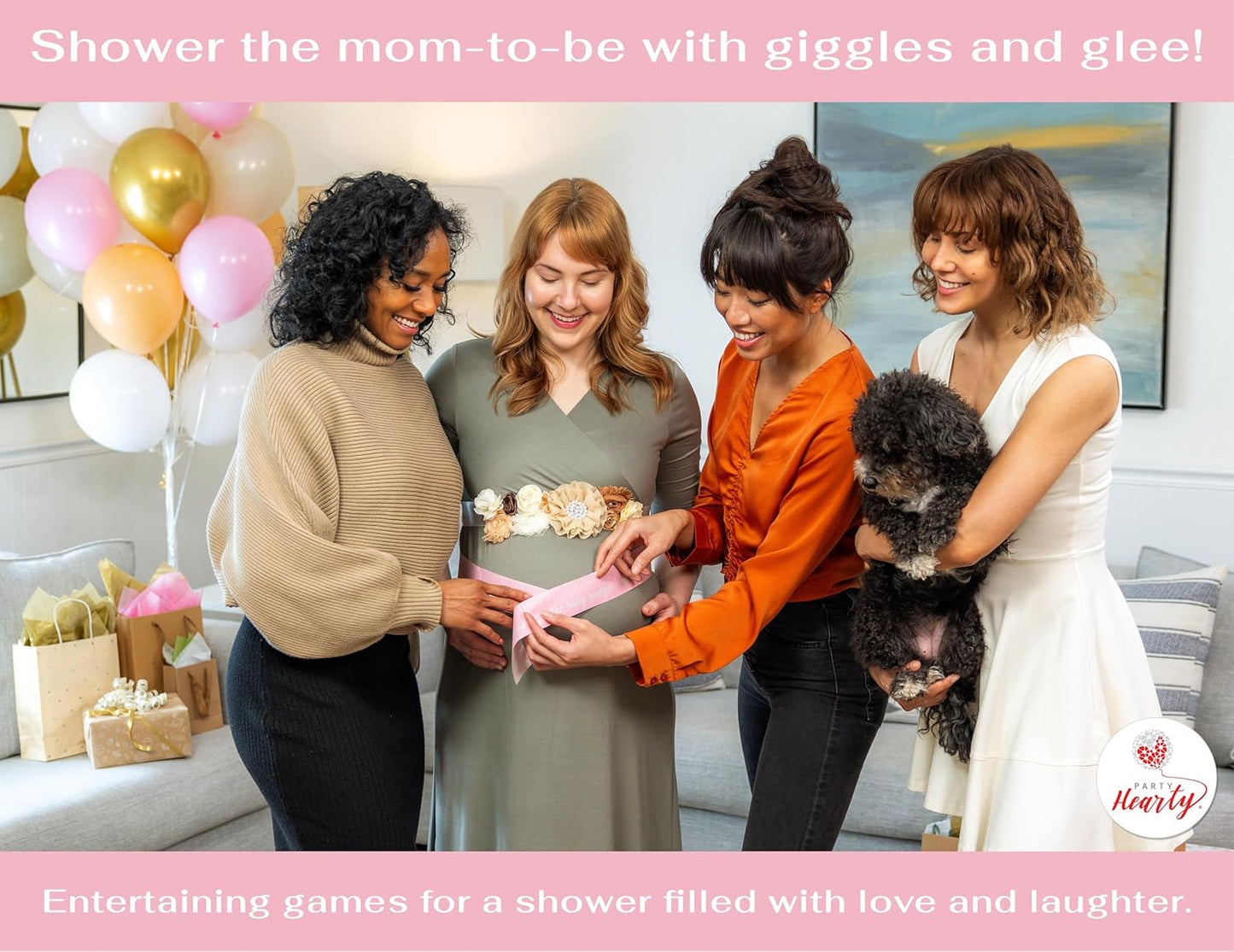 Party Hearty Funny Baby Shower Games for Girl Activities, 2 Rolls, 2 inches x 150 feet, Pink Tummy Measure, Fun & Easy Idea