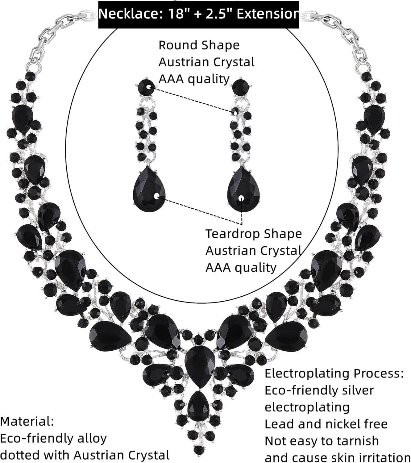 Crystal Bridal Wedding Jewelry Sets for Women Rhinestone Teardrop Crystal Statement Choker Necklace Drop Earrings Link Bracelets Rings Teardrop Jewelry Set for Brides Bridesmaids