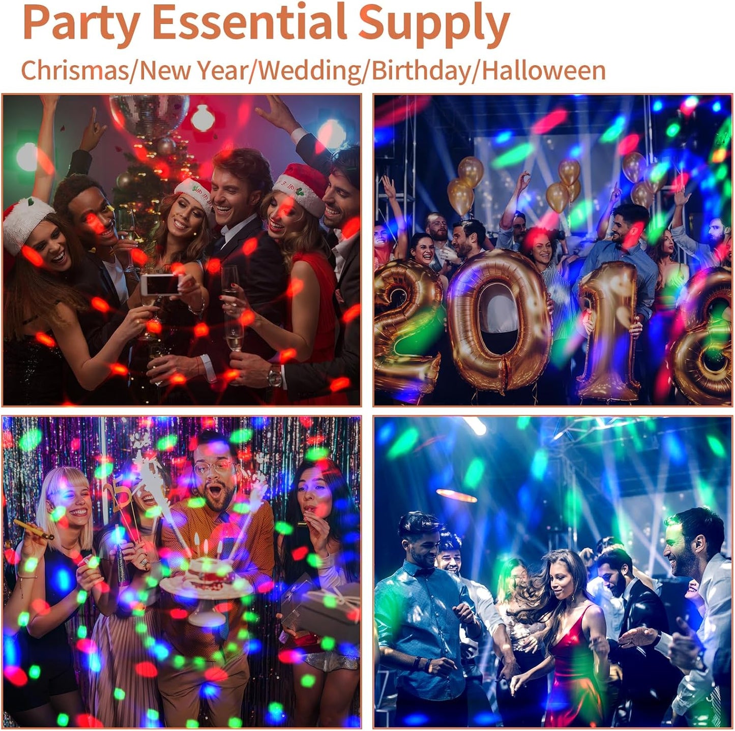 Disco Ball Light, Sound Activated Party Strobe Light, DJ Rave Lights with Remote, LED Stage Lights for Karaoke Birthday Christmas Halloween Decorations Indoor