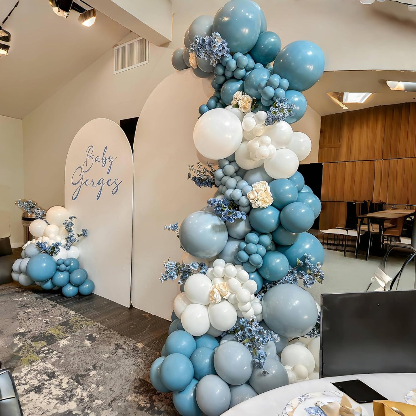 Dusty Blue Grey Balloons Garland Arch Kit, Slate Dark Dusty Petrol Blue Balloon Fog Pastel Haze Latex Balloons Garland for Bridal Baby Shower Birthday Party Helium Balloon Boho Wedding Decorations