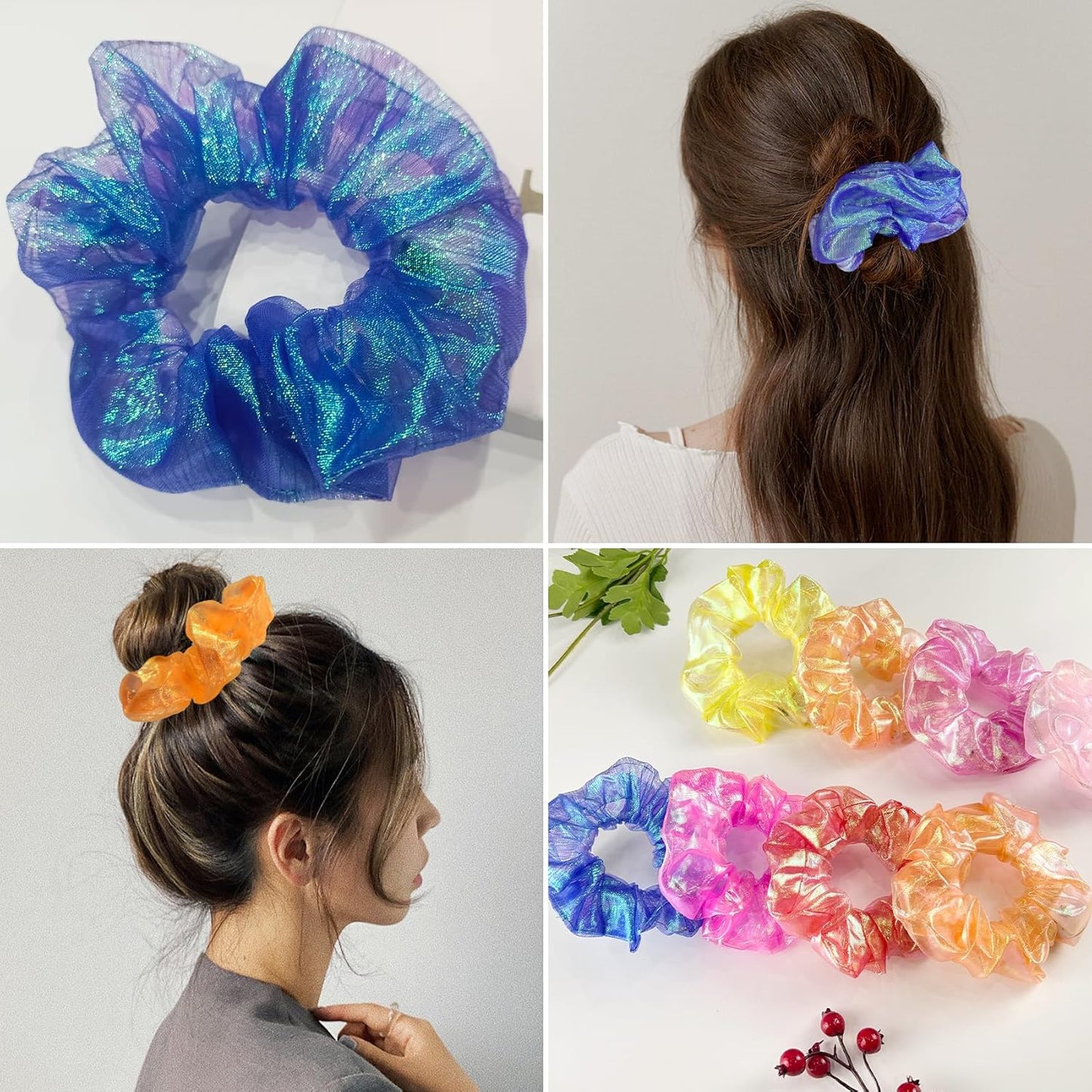 4Pcs Multi-Mode Light Up Scrunchies - Glow Hair Accessories for Women, Girls, Rave, Neon Party, Halloween & Christmas