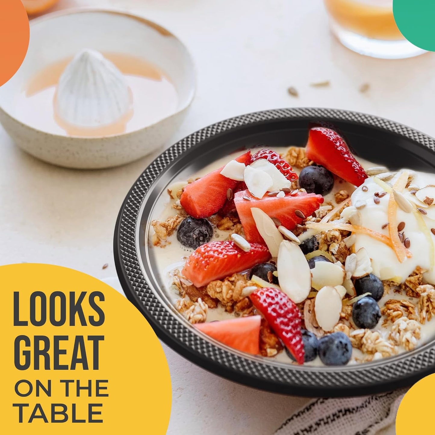 Exquisite Party Solids 12 Oz Black Plastic Bowls Disposable Bowls for Hot Food Soup 100 Pcs - For Soup, Salad, Cereal, Desserts & Party Supplies