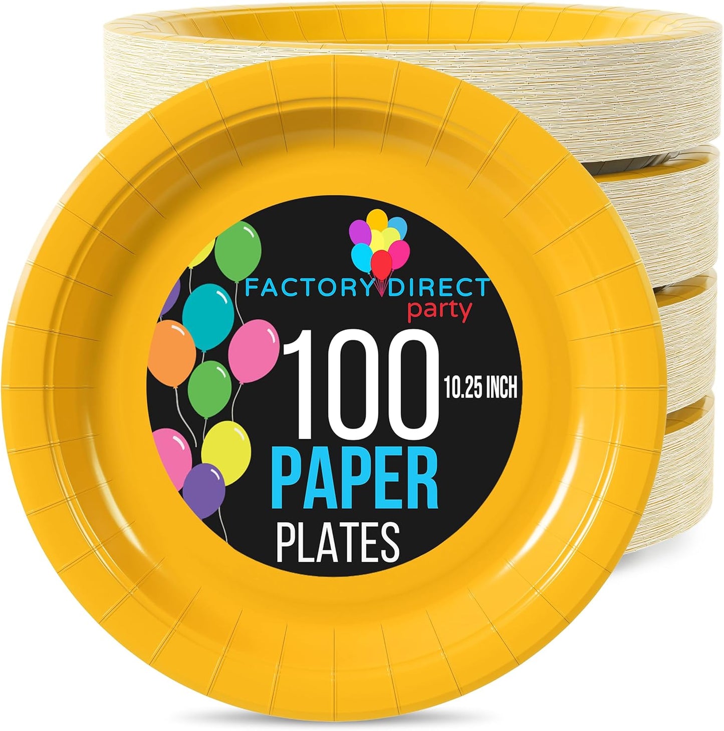 Exquisite Yellow Paper Plates Disposable Heavy Duty 10 Inch Yellow Disposable Plates For Party 100 Pcs Heavy Duty Paper Plate 350 GSM, Birthday Party Supplies Plate Set