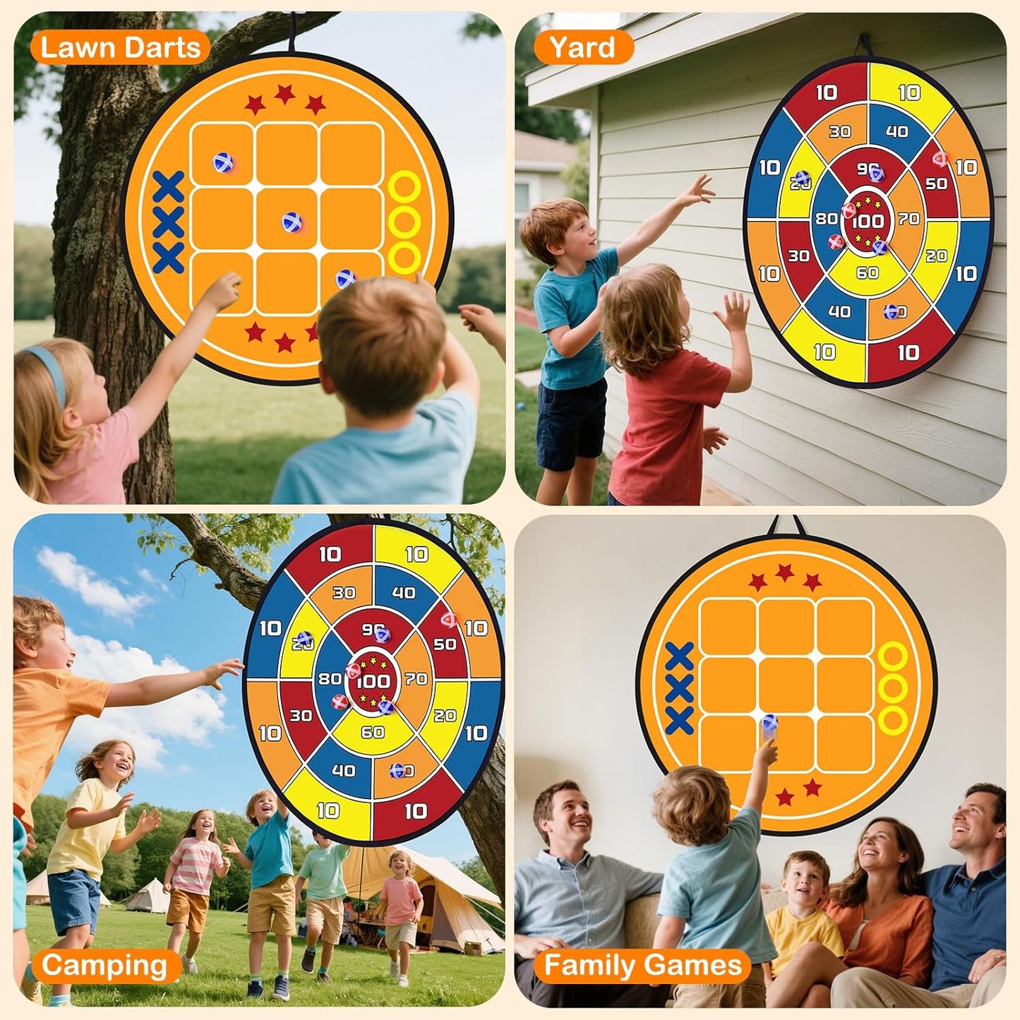 [2 Pack] Dart Board Games for Kids, 2025 New Sticky Tic Tac Toe Dart Game Set with Carry Bag, Indoor Outdoor Games Backyard Games, Boys Toys Birthday Gifts for 4 5 6 7 8 9 10 11 12 Year Old Boys Girls