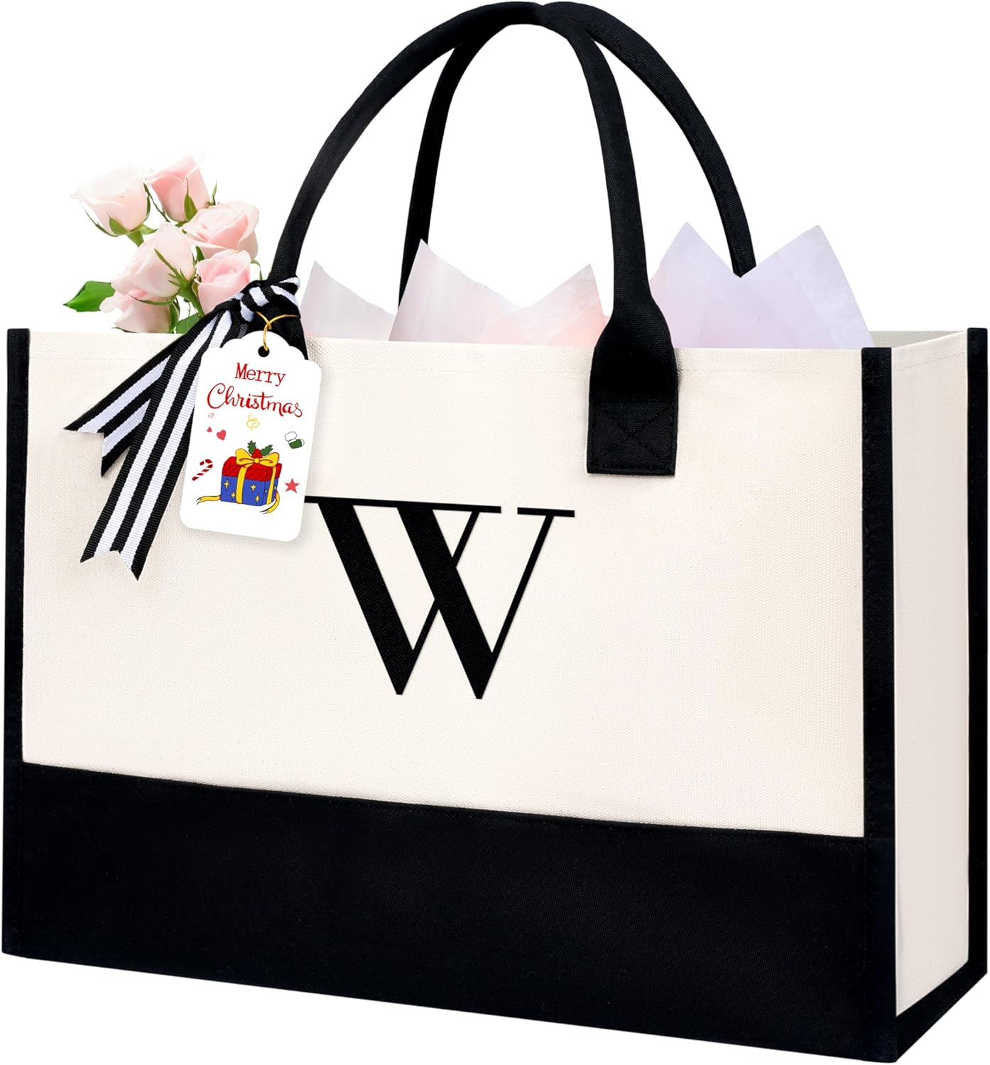 BAGAIL Initial Tote Bag, Personalized Birthday Gifts for Women, Teacher, Friends, Mom, Wedding, Monogrammed Beach Bag