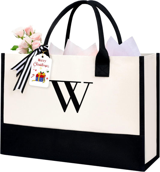 BAGAIL Initial Tote Bag, Personalized Birthday Gifts for Women, Teacher, Friends, Mom, Wedding, Monogrammed Beach Bag