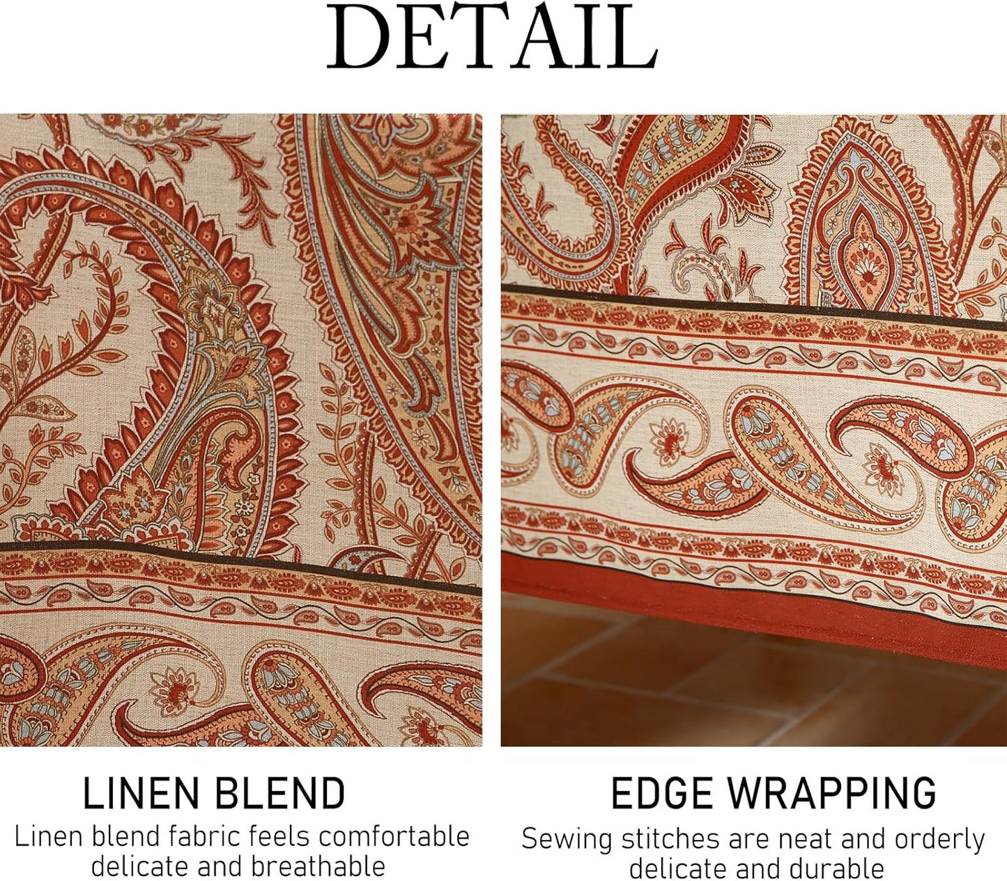 ISAENNE Designer French Red Small Rectangular Tablecloth,Linen Table Cloth with Cashew Pattern,Stain Proof Decor Tablecloths for Dining Thanksgiving Kitchen Christmas,55"*71"-Chauffrey D