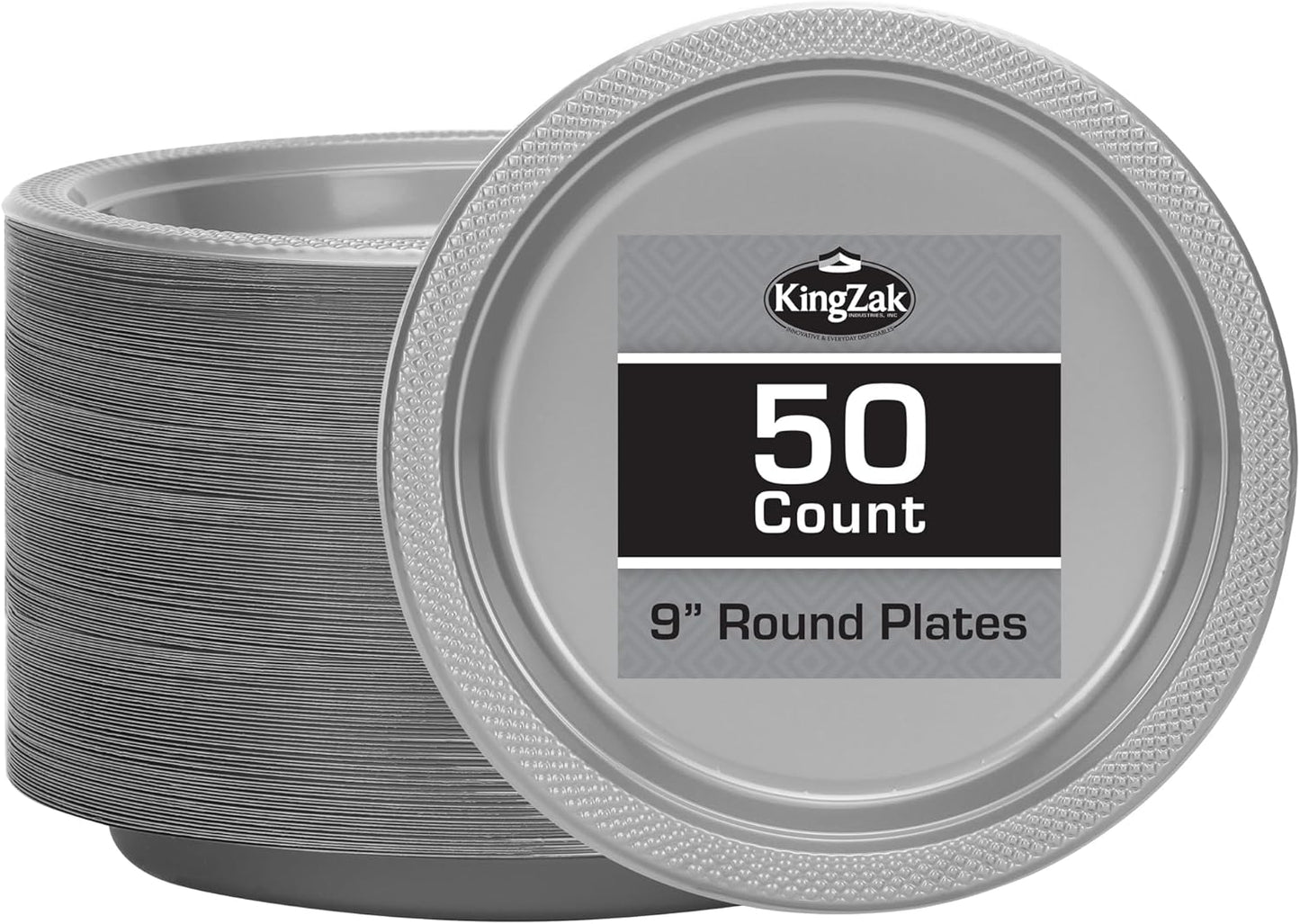 Hanna K. Signature Collection Silver Solid Color Premium Heavy Weight Plastic Dinner Plate (9") 50 Count - Premium Plastic, Elegant & Durable, Perfect for Events