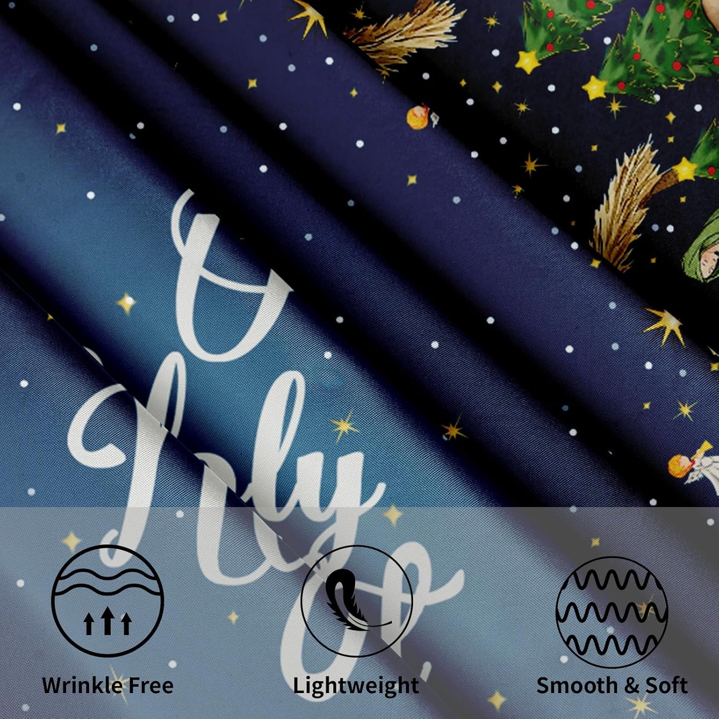 Giwawa 60inch Xmas Decorative Round Tablecloth Blue Holy Night Table Cloth for Kitchen Dining Washable Stain Resistant Polyester Table Cover for Holiday New Year Picnic Indoor Outdoor