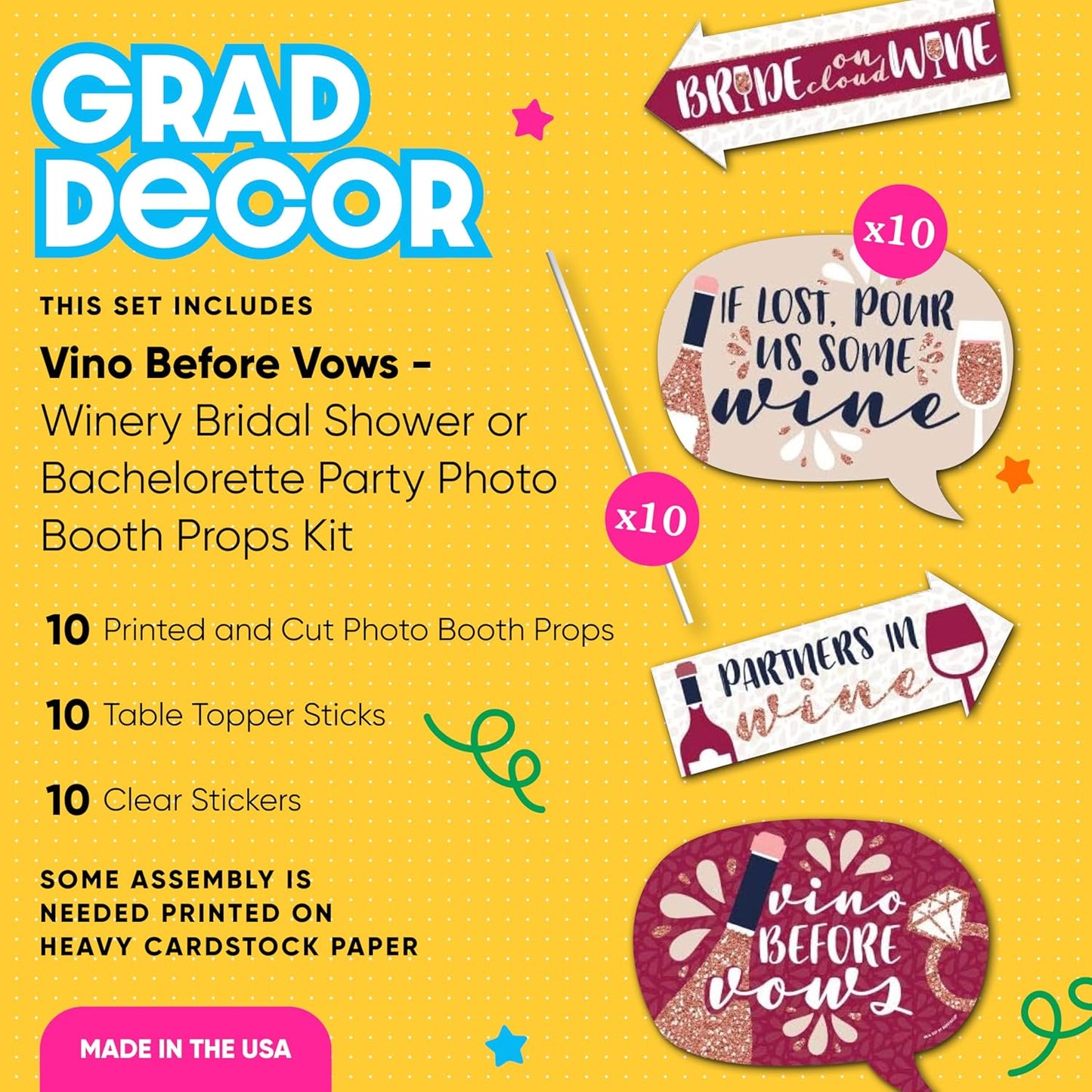 Big Dot of Happiness Funny Vino Before Vows - Winery Bridal Shower or Bachelorette Party Photo Booth Props Kit - 10 Piece