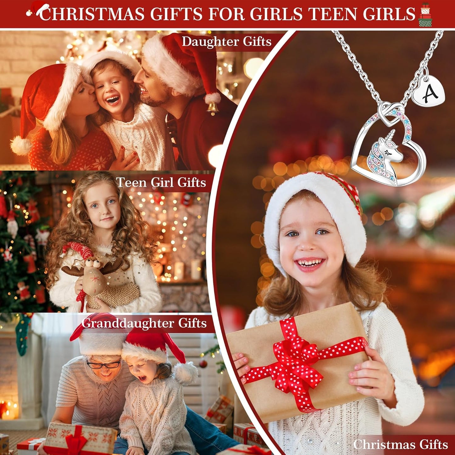 Hidepoo Stocking Stuffers for Teen Girls Kids - Colorful CZ Heart Pendant Initial Unicorn Necklaces for Girl Jewelry Birthday Gift Christmas Gifts for Grandkids Girls Kid
