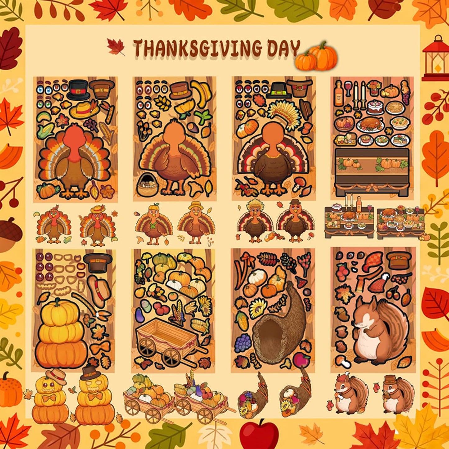 24 Sheets Thanksgiving Stickers, Make a Turkey Face Stickers for Kids Make Your Own Turkey Sticker, Fall & Harvest Sticker for Thanksgiving Party Games Favors Supplies