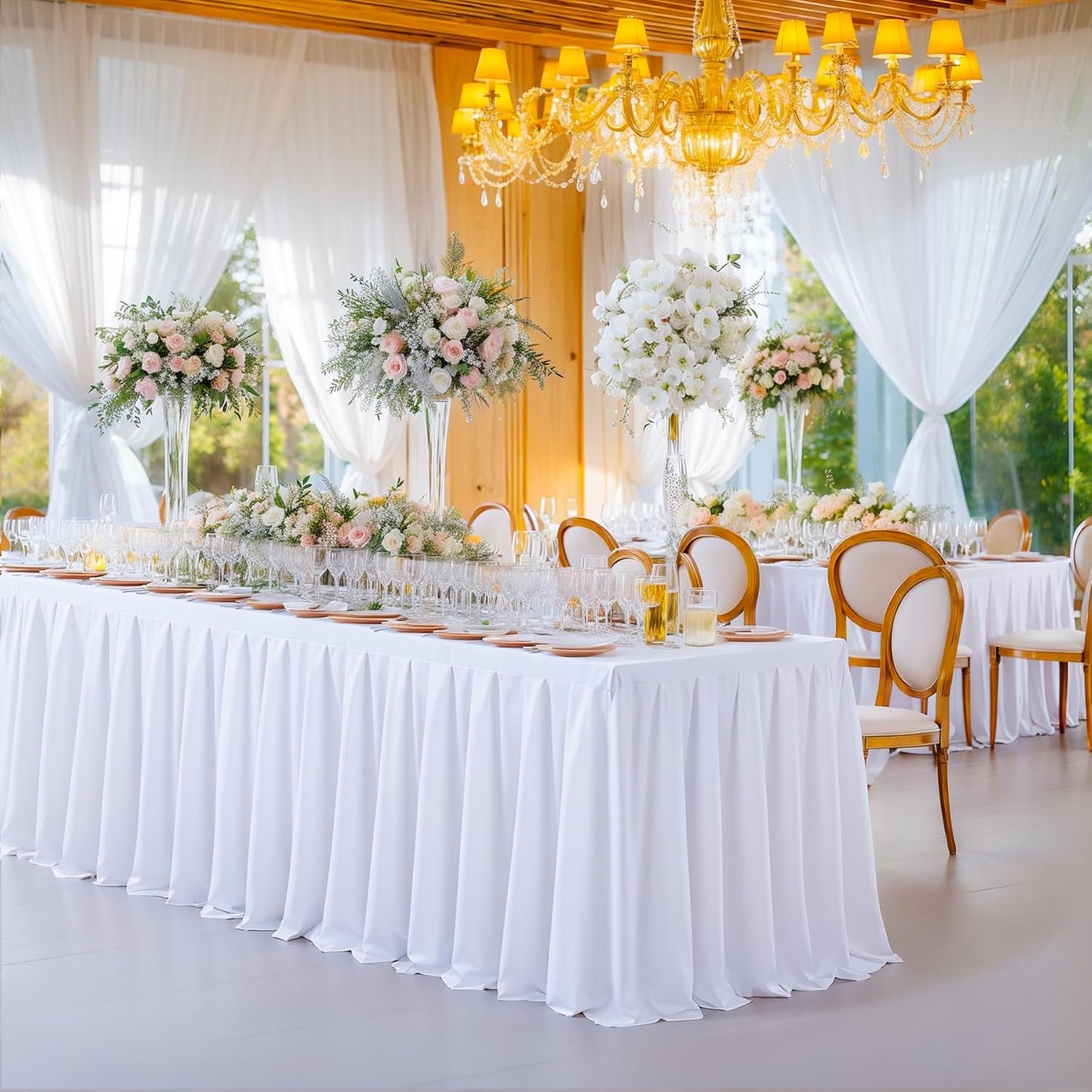 4 Pack White Rectangle Tablecloth 6 FT Stretch Spandex Fitted Table Cloth for 6 Foot Rectangle Tables Banquet Tablecloths Wrinkle Free Table Cover Stitch Ruffle Table Skirt for Party Wedding Birthday