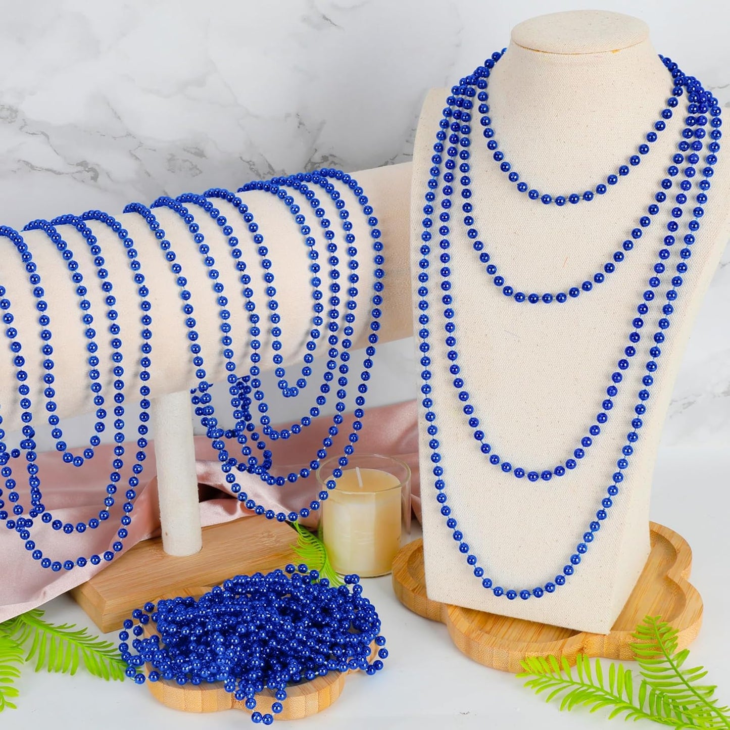 12 PCS Mardi Gras Beads Bulk, Blue Bead Necklace Stuff Accessories, 33" Blue Beads Necklaces Party Favors, Parade Throw Accessory Sets for Mardi Gras Decorations Gender Reveal Carnival