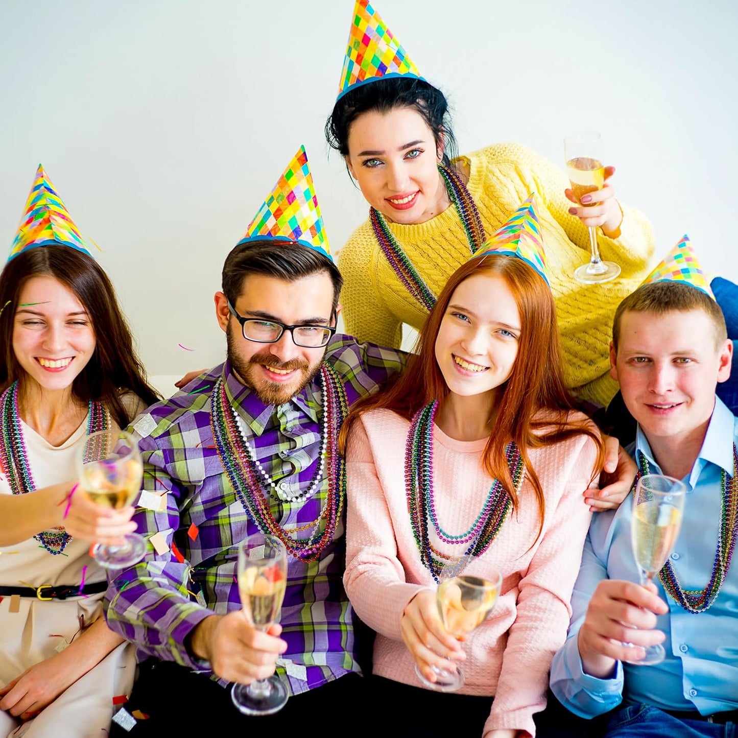 200PCS Mardi Gras Beads, 33" Bead Necklace, Colorful Mardi Gras Accessories, Women Men Party Beads Parade Throws Bulk for Christmas Pirate Baby Shower Carnival Birthday Party Supplies Decor