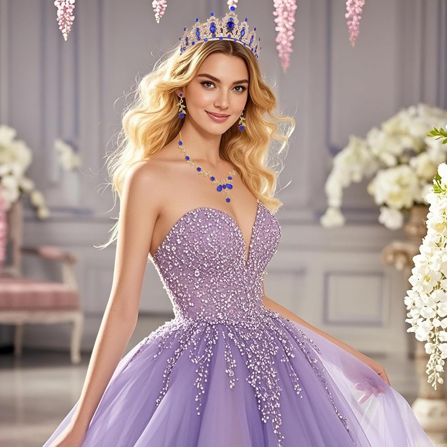 Kamirola Tiaras and Crowns for Women,Tiaras Earrings Necklace, Crystal Bridal Jewelry Set, Costume Party Halloween Prom Pageant Jewelry for Women(TR45)